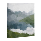 Cloud Reflection - Gray Blue Lake White Green Mountain Reflection Abstract Nature Painting Art Print Canvas Print Gallery Image 6