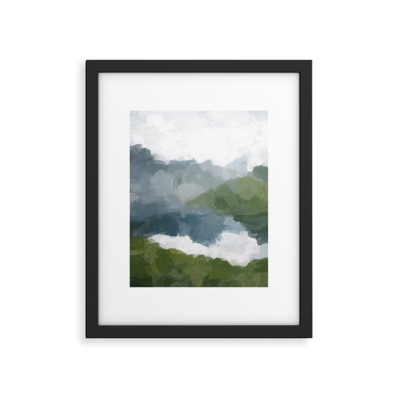 Cloud Reflection - Gray Blue Lake White Green Mountain Reflection Abstract Nature Painting Art Print Framed Art Print Gallery Image 5