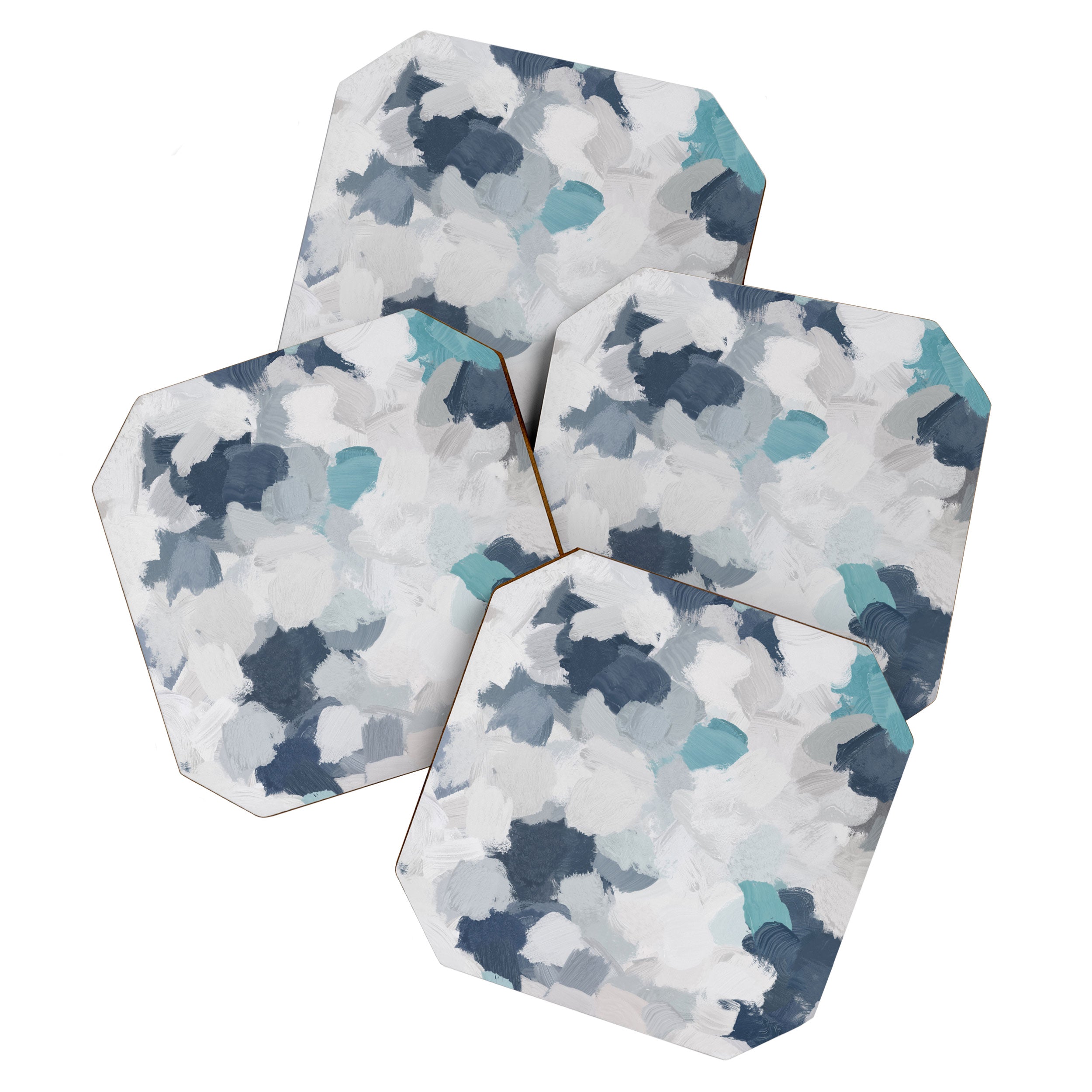 Clouds Before Space - Navy Indigo Turquoise Blue White Gray Mint Abstract Air Painting Art Coaster Gallery Image 1