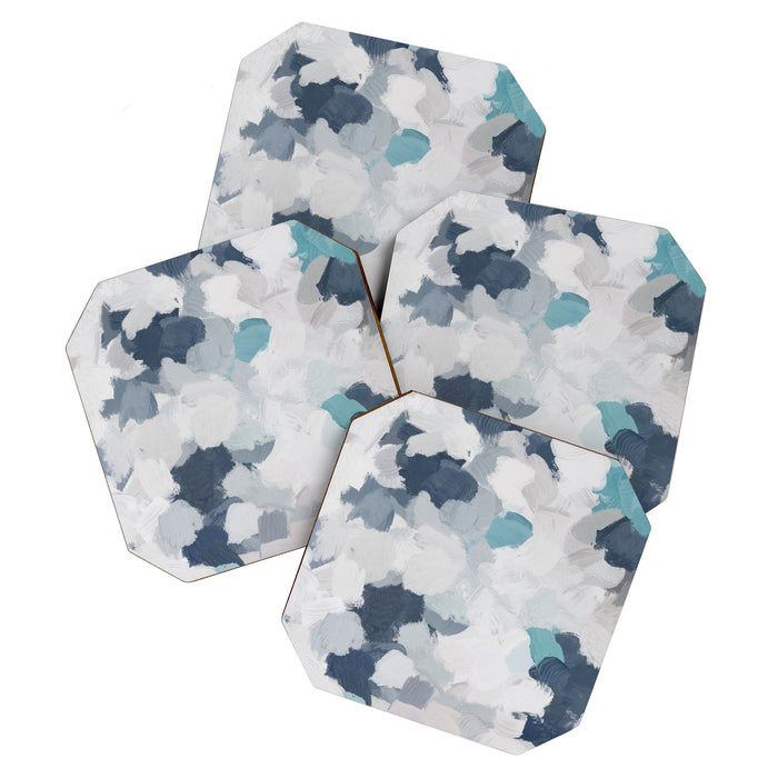 Clouds Before Space - Navy Indigo Turquoise Blue White Gray Mint Abstract Air Painting Art Coaster Gallery Image 1