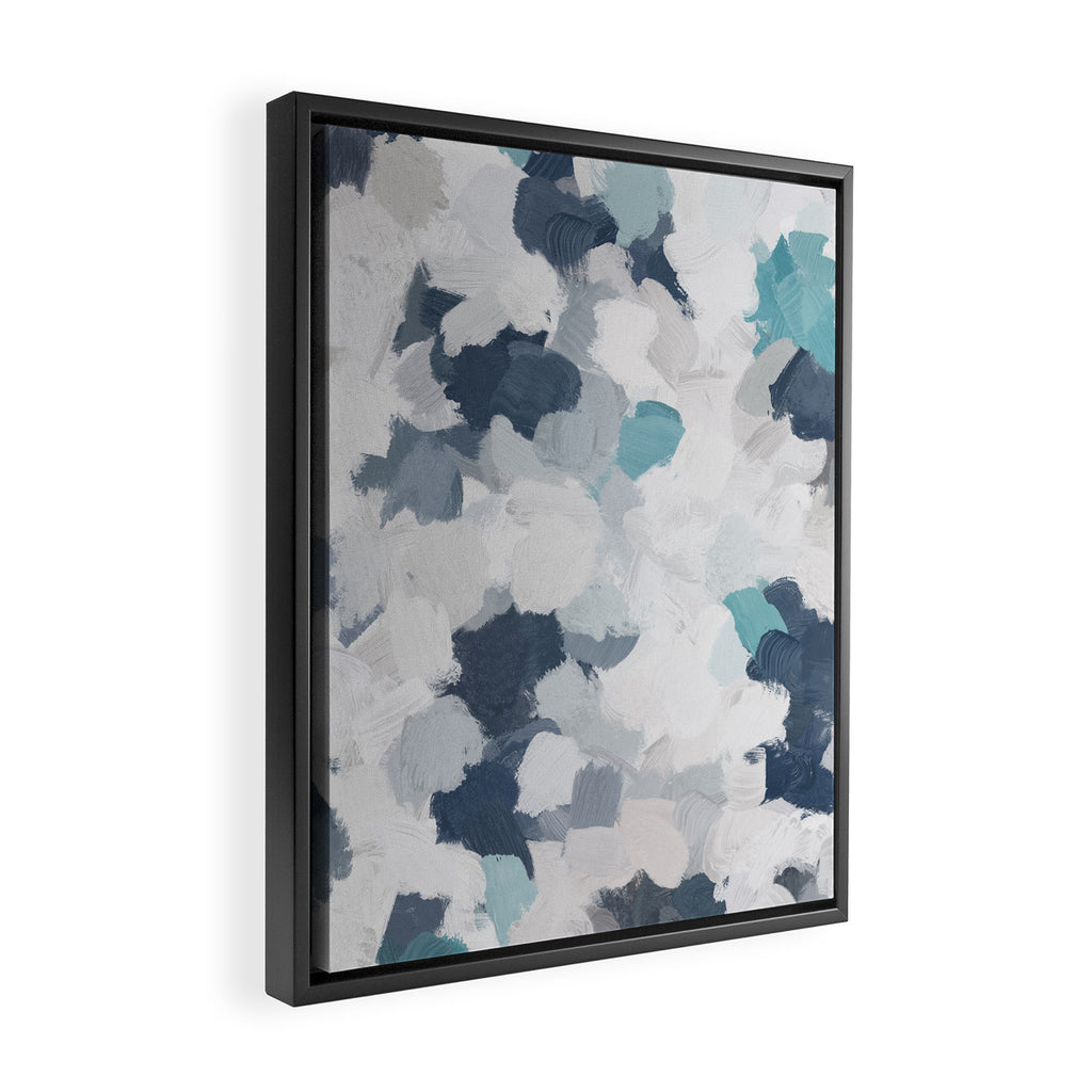 Clouds Before Space - Navy Indigo Turquoise Blue White Gray Mint Abstract Air Painting Art Framed Canvas Print Gallery Image 2