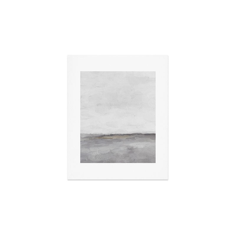 Cloudy Horizon I - Light & Dark Gray with Gold Charcoal Grey Abstract Painting, Modern Wall Art, Art Print Gallery Image 1