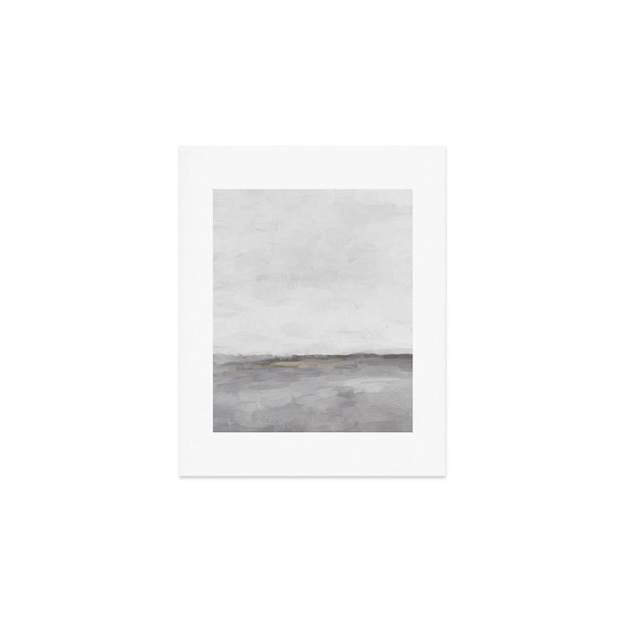 Cloudy Horizon I - Light & Dark Gray with Gold Charcoal Grey Abstract Painting, Modern Wall Art, Art Print Gallery Image 1