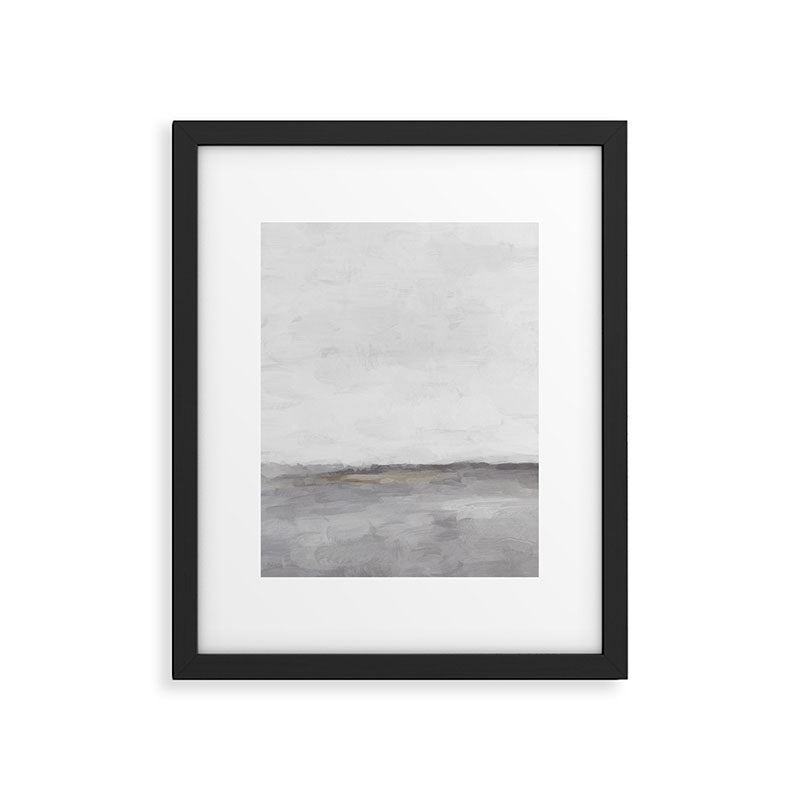 Cloudy Horizon I - Light & Dark Gray with Gold Charcoal Grey Abstract Painting, Modern Wall Art, Framed Art Print Gallery Image 5