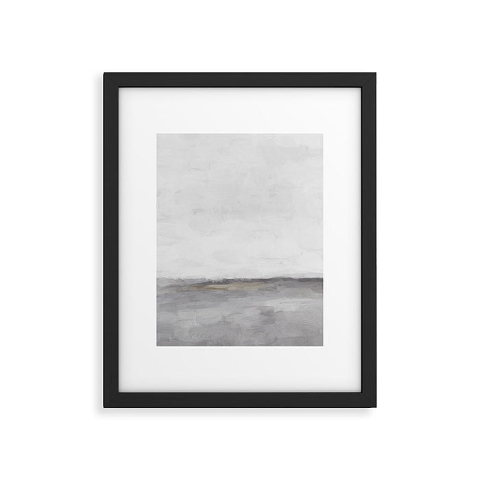 Cloudy Horizon I - Light & Dark Gray with Gold Charcoal Grey Abstract Painting, Modern Wall Art, Framed Art Print Gallery Image 1