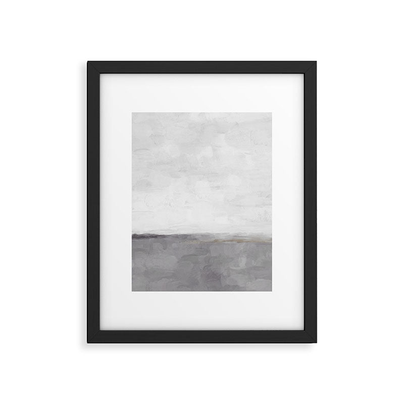 Cloudy Horizon II - Light & Dark Gray with Gold Charcoal Grey Abstract Painting, Modern Wall Art, Framed Art Print Gallery Image 5
