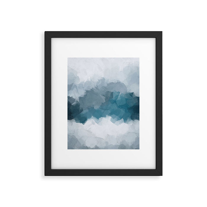 Cold Mountain - Blue Gray Navy Indigo Abstract Snow Nature Winter Rustic Painting Art Print Framed Art Print Gallery Image 1