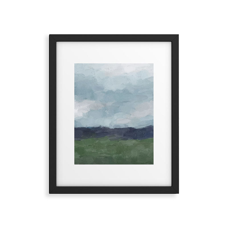 Driving to the Valley - Rainy Blue Skies Navy Indigo Horizon Green Grass Abstract Nature Farmhouse Framed Art Print Gallery Image 5