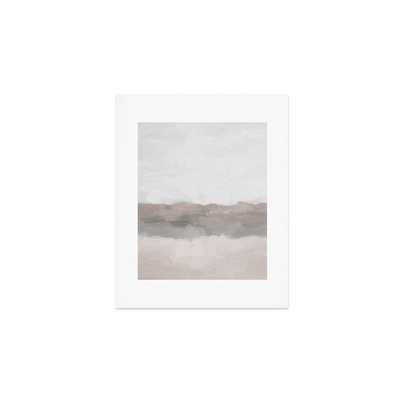 Dune Hill - Gray Clouds Beige Sandy Beach Coastal Abstract Nature Painting Art Print Wall Decor  Art Print Gallery Image 1