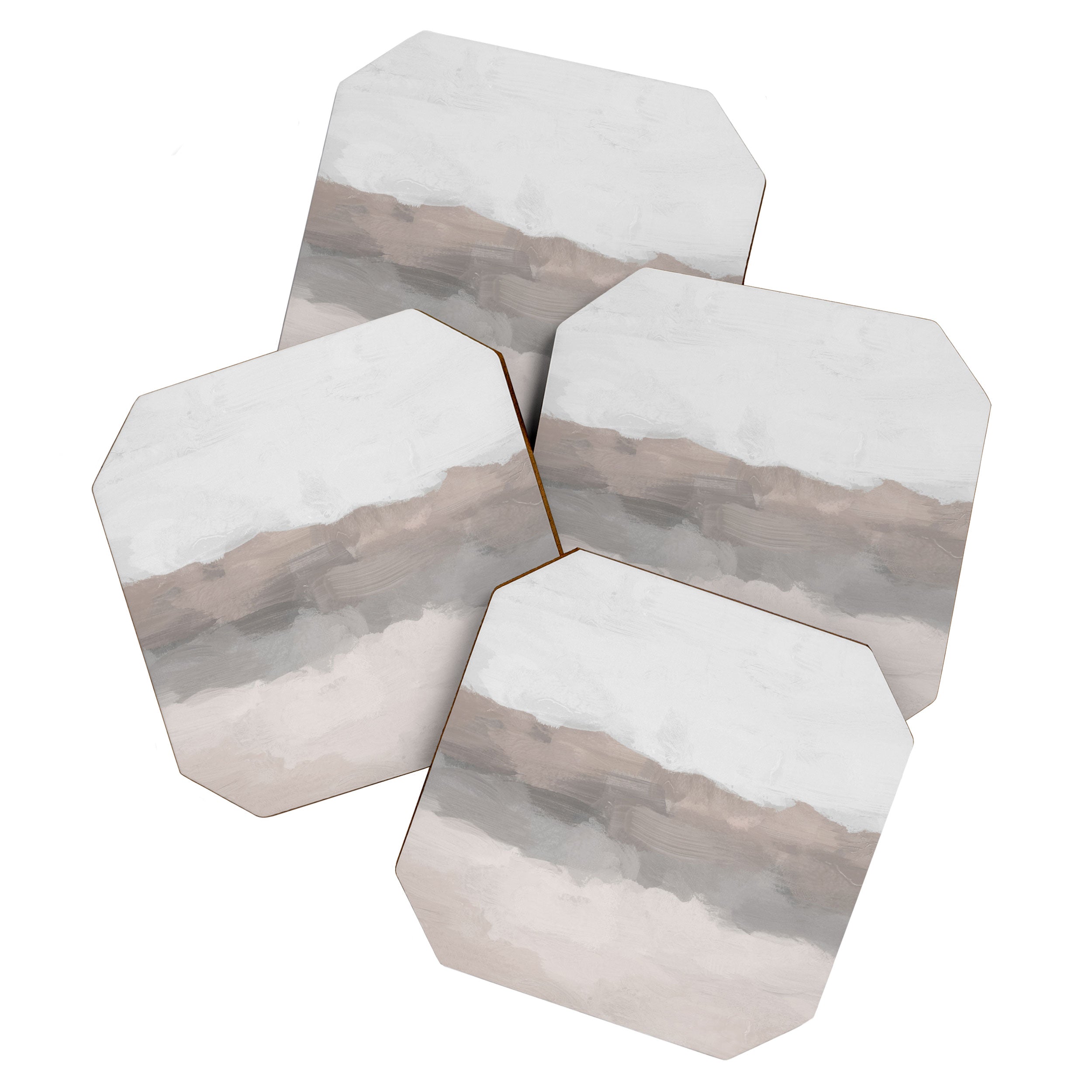 Dune Hill - Gray Clouds Beige Sandy Beach Coastal Abstract Nature Painting Art Print Wall Decor  Coaster Gallery Image 1
