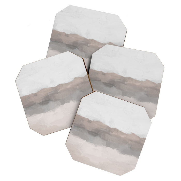 Dune Hill - Gray Clouds Beige Sandy Beach Coastal Abstract Nature Painting Art Print Wall Decor  Coaster Gallery Image 1
