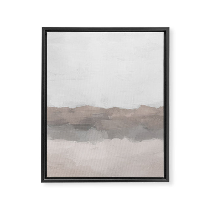 Dune Hill - Gray Clouds Beige Sandy Beach Coastal Abstract Nature Painting Art Print Wall Decor  Framed Canvas Print Gallery Image 1