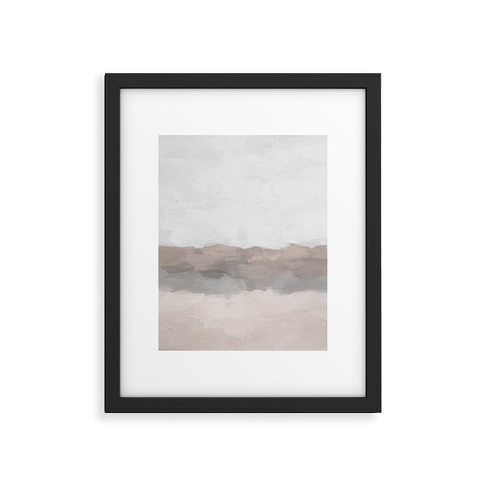 Dune Hill - Gray Clouds Beige Sandy Beach Coastal Abstract Nature Painting Art Print Wall Decor  Framed Art Print Gallery Image 1