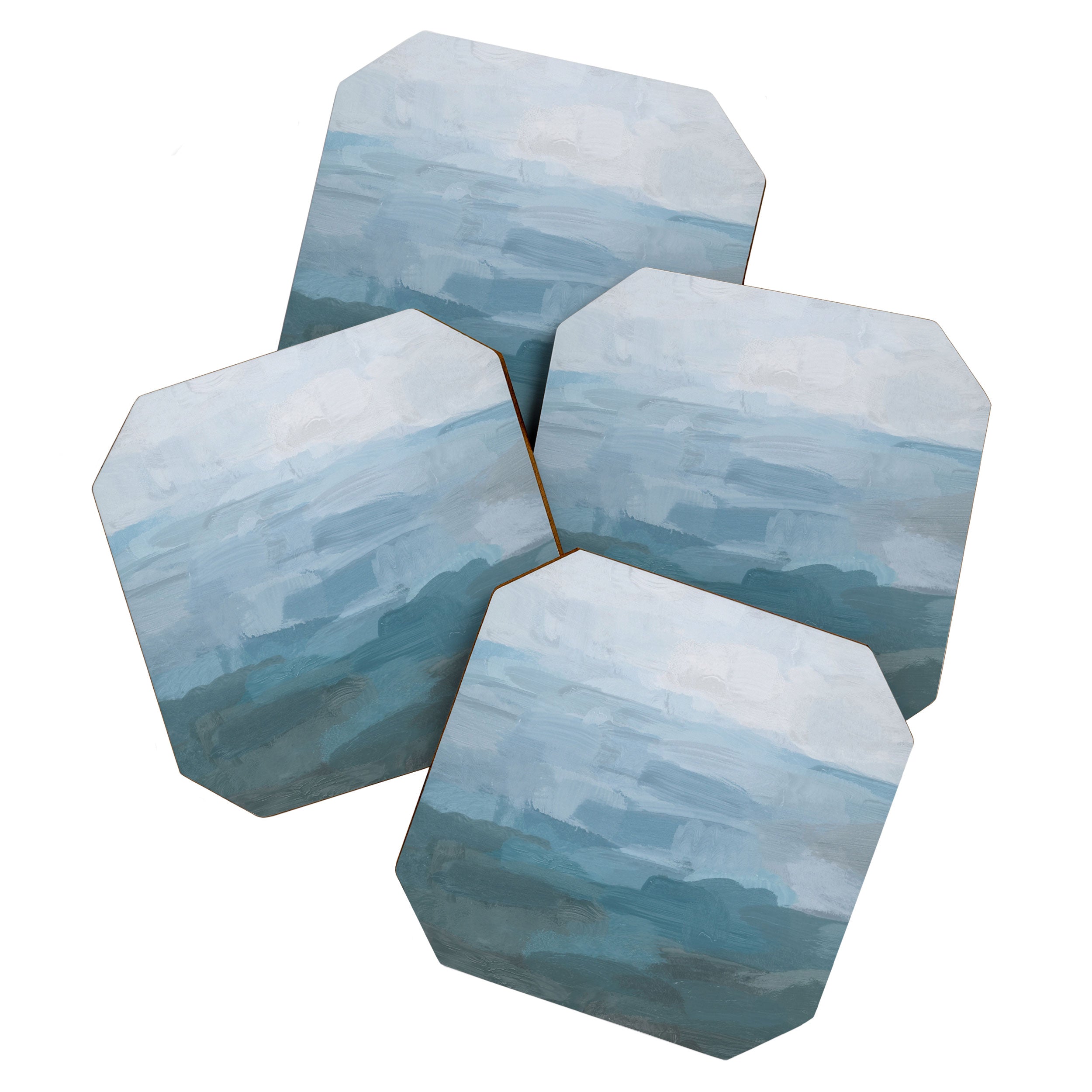 Early Riser - Sky Denim Teal Blue Abstract Nature Ocean Painting Art Print Wall Decor  Coaster Gallery Image 1