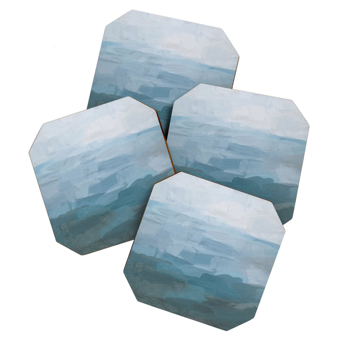 Early Riser - Sky Denim Teal Blue Abstract Nature Ocean Painting Art Print Wall Decor  Coaster Gallery Image 1