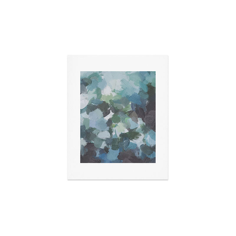Escaping Reality - Mint Aqua Navy Indigo Sage Lime Green Abstract Nature Painting, Modern Leaves Sky Art Print Gallery Image 1