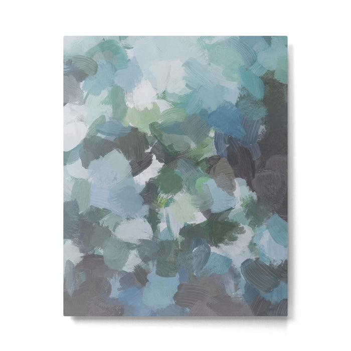 Escaping Reality - Mint Aqua Navy Indigo Sage Lime Green Abstract Nature Painting, Modern Leaves Sky Metal Print Gallery Image 1