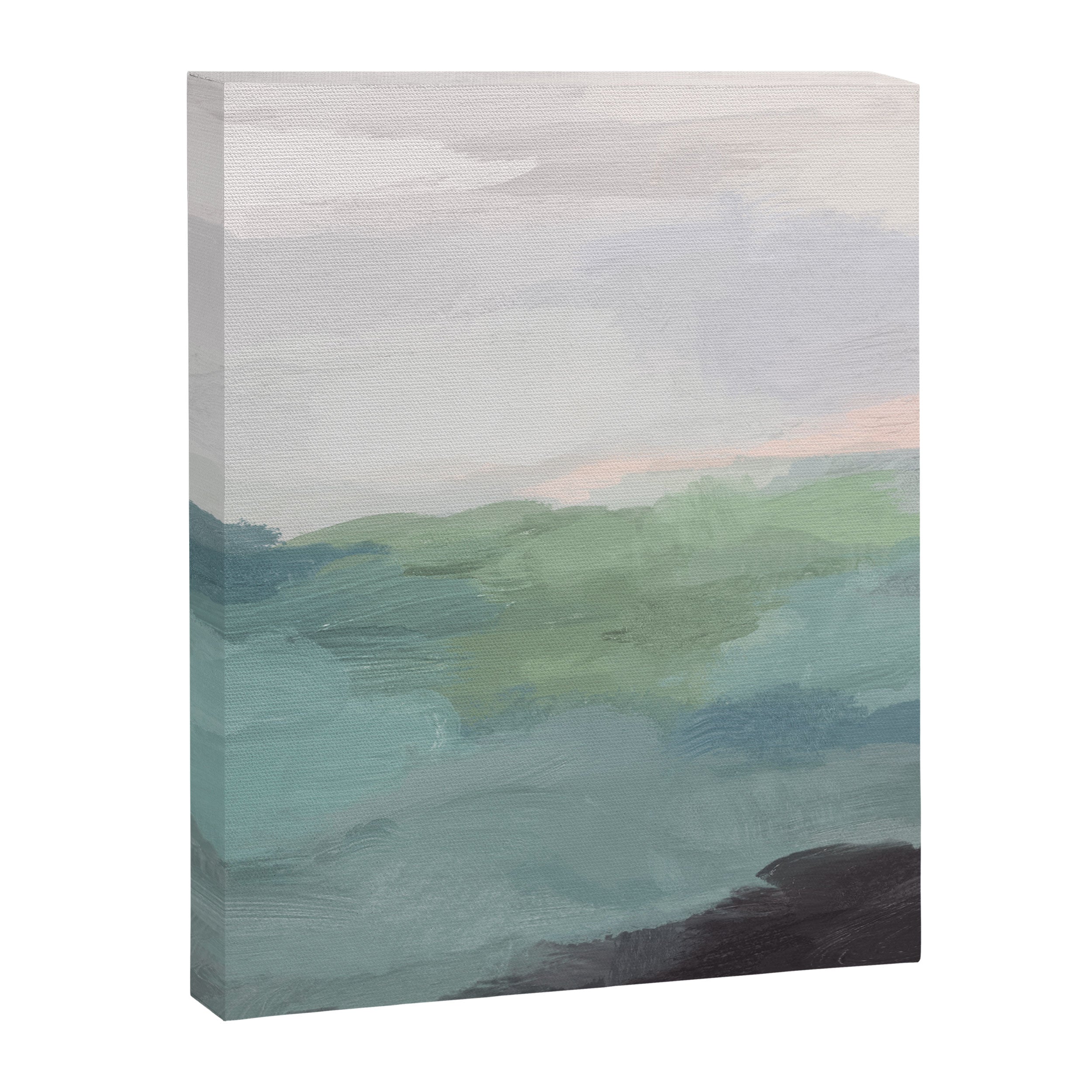 Farmland Sunset I - Seafoam Green Mint Black Blush Pink Abstract Nature Land Art Painting Canvas Print Gallery Image 6