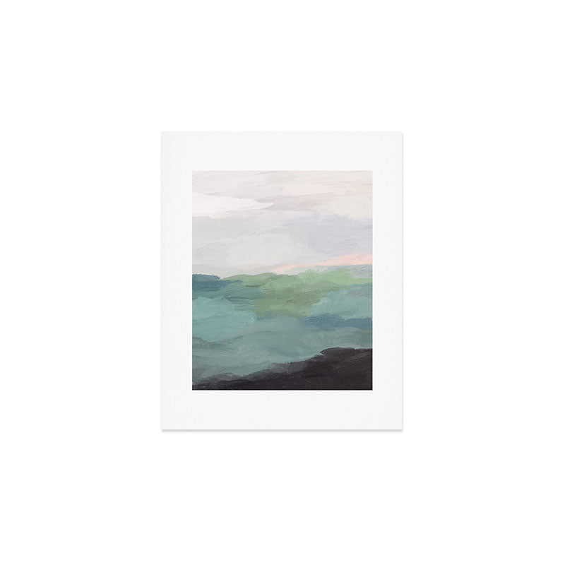 Farmland Sunset I - Seafoam Green Mint Black Blush Pink Abstract Nature Land Art Painting Art Print Gallery Image 1