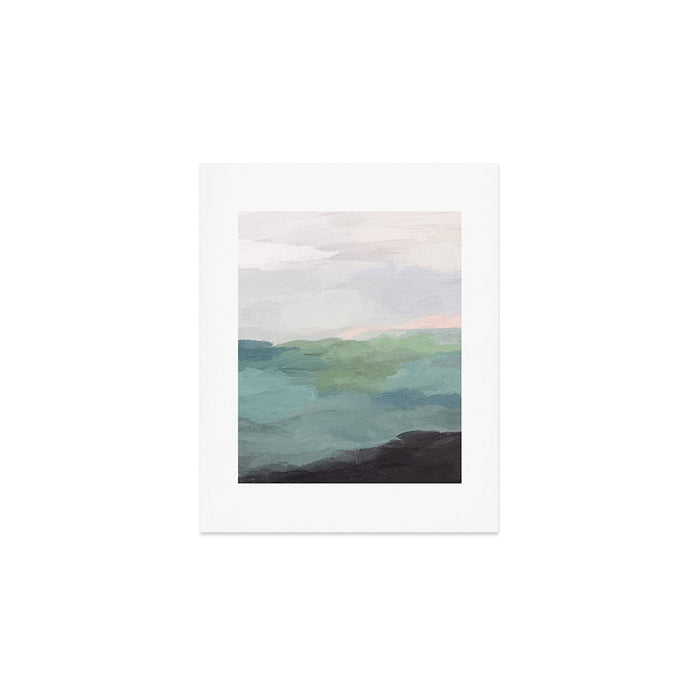 Farmland Sunset I - Seafoam Green Mint Black Blush Pink Abstract Nature Land Art Painting Art Print Gallery Image 1