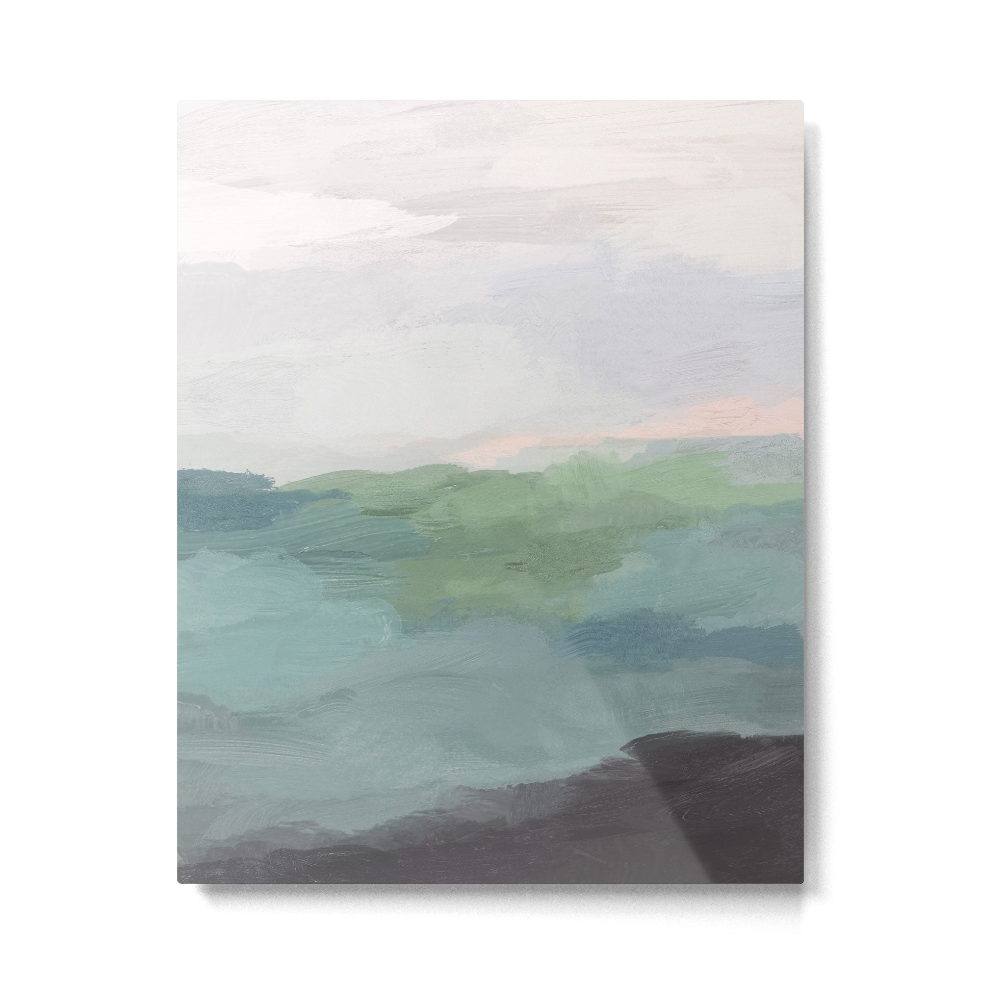 Farmland Sunset I - Seafoam Green Mint Black Blush Pink Abstract Nature Land Art Painting Metal Print Gallery Image 4