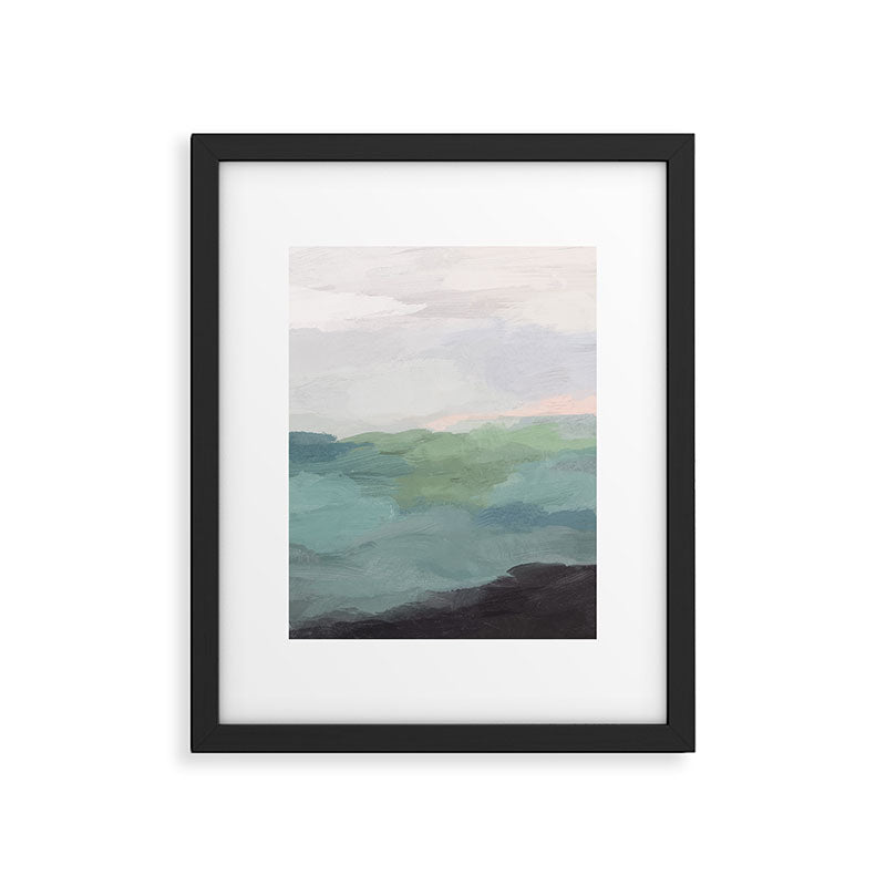 Farmland Sunset I - Seafoam Green Mint Black Blush Pink Abstract Nature Land Art Painting Framed Art Print Gallery Image 5