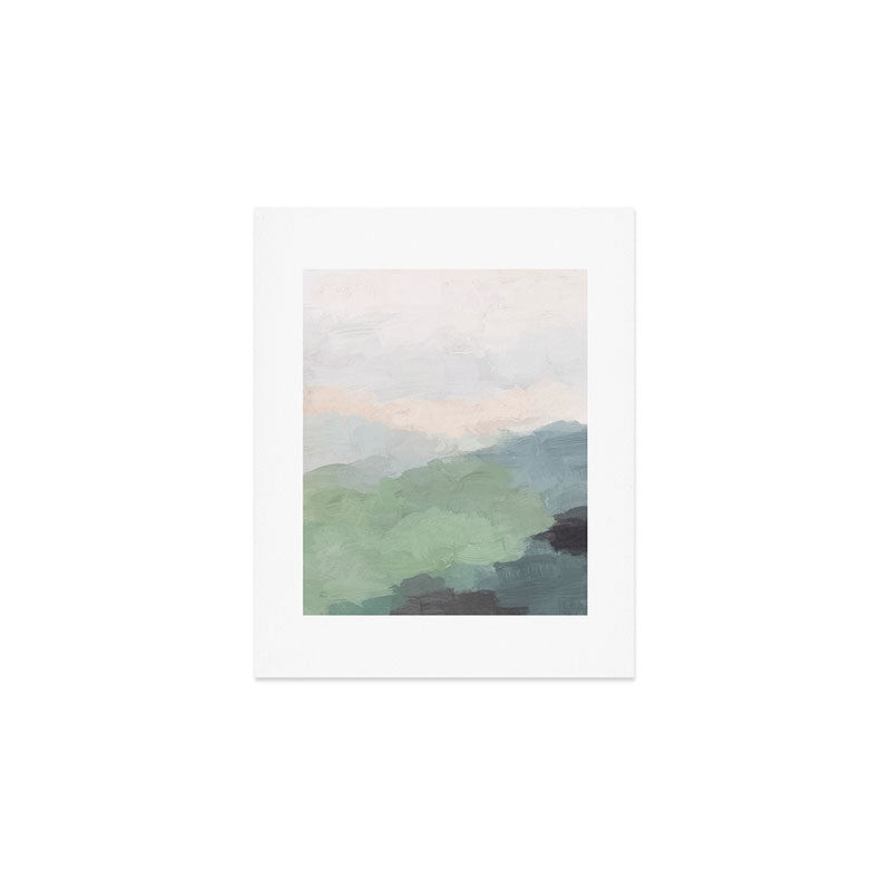 Farmland Sunset III - Seafoam Green Mint Black Blush Pink Abstract Nature Land Art Painting Art Print Gallery Image 1