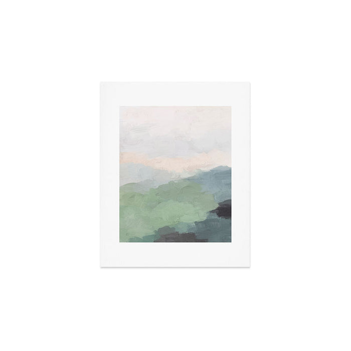 Farmland Sunset III - Seafoam Green Mint Black Blush Pink Abstract Nature Land Art Painting Art Print Gallery Image 1
