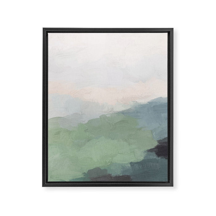 Farmland Sunset III - Seafoam Green Mint Black Blush Pink Abstract Nature Land Art Painting Framed Canvas Print Gallery Image 1