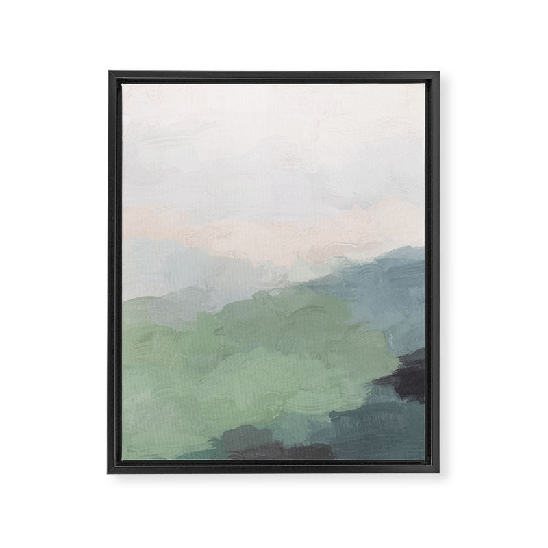 Farmland Sunset III - Seafoam Green Mint Black Blush Pink Abstract Nature Land Art Painting Framed Canvas Print Gallery Image 6