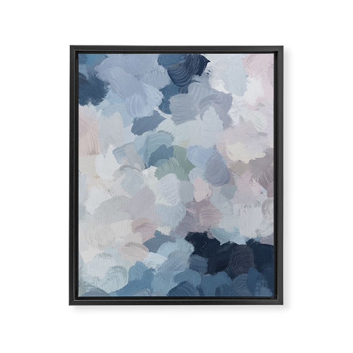 Final Flourishing - Navy Indigo Gray Blue Blush Pink Lavender Abstract Floral Spring Wall Art Framed Canvas Print Gallery Image 1