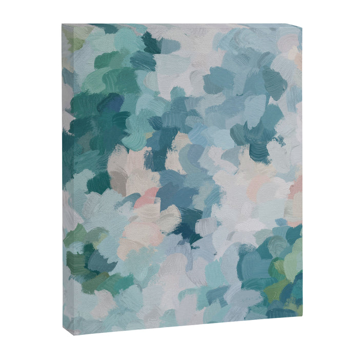 Flowers in the Wind I - Mint Green Sky Blue Teal Blush Pink Abstract Nature Spring Blossom Painting Canvas Print Gallery Image 1