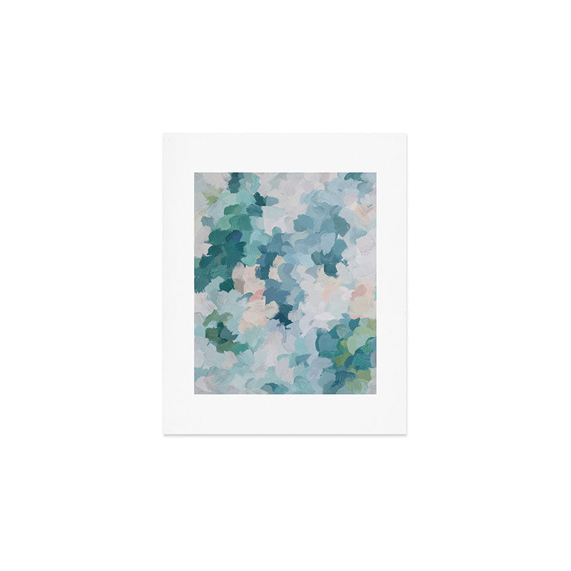 Flowers in the Wind I - Mint Green Sky Blue Teal Blush Pink Abstract Nature Spring Blossom Painting Art Print Gallery Image 1
