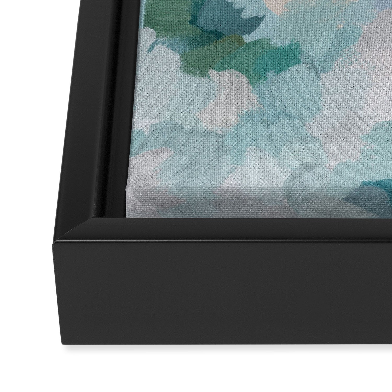 Flowers in the Wind I - Mint Green Sky Blue Teal Blush Pink Abstract Nature Spring Blossom Painting Framed Canvas Print Gallery Image 3