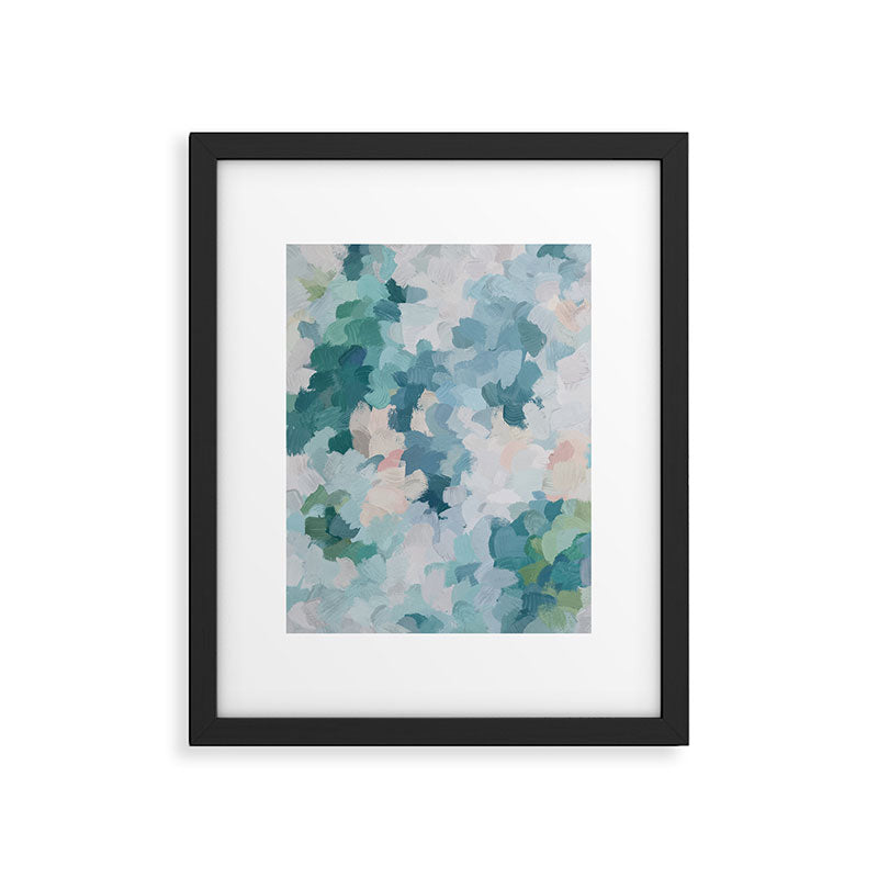 Flowers in the Wind I - Mint Green Sky Blue Teal Blush Pink Abstract Nature Spring Blossom Painting Framed Art Print Gallery Image 5