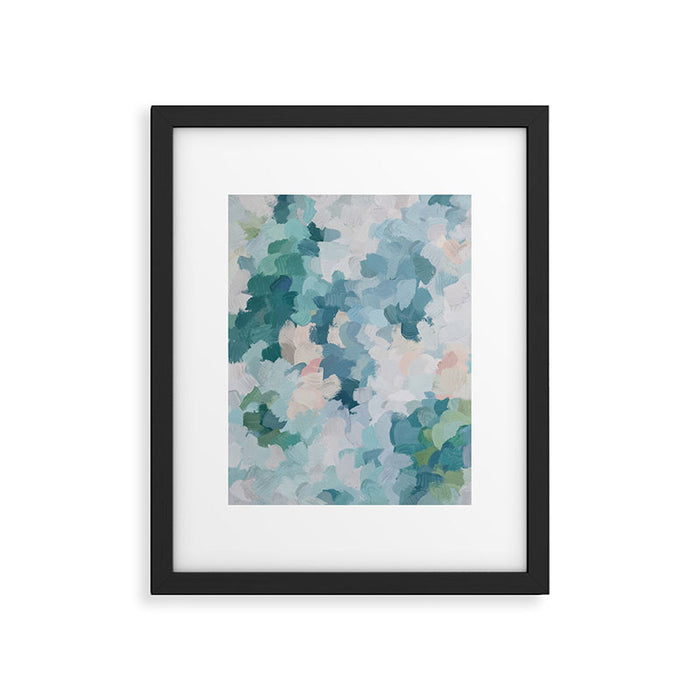 Flowers in the Wind I - Mint Green Sky Blue Teal Blush Pink Abstract Nature Spring Blossom Painting Framed Art Print Gallery Image 1