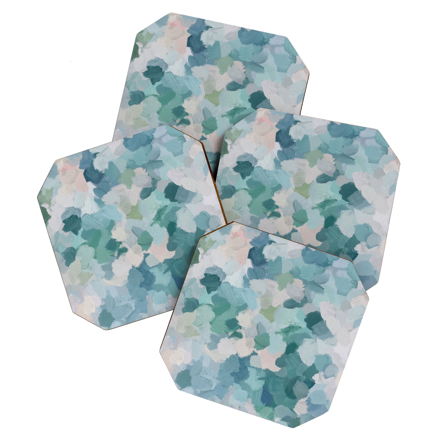 Flowers in the Wind II - Mint Green Sky Blue Teal Blush Pink Abstract Nature Nature Painting Art Coaster Gallery Image 1