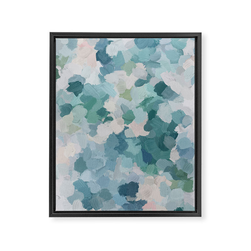Flowers in the Wind II - Mint Green Sky Blue Teal Blush Pink Abstract Nature Nature Painting Art Framed Canvas Print Gallery Image 6