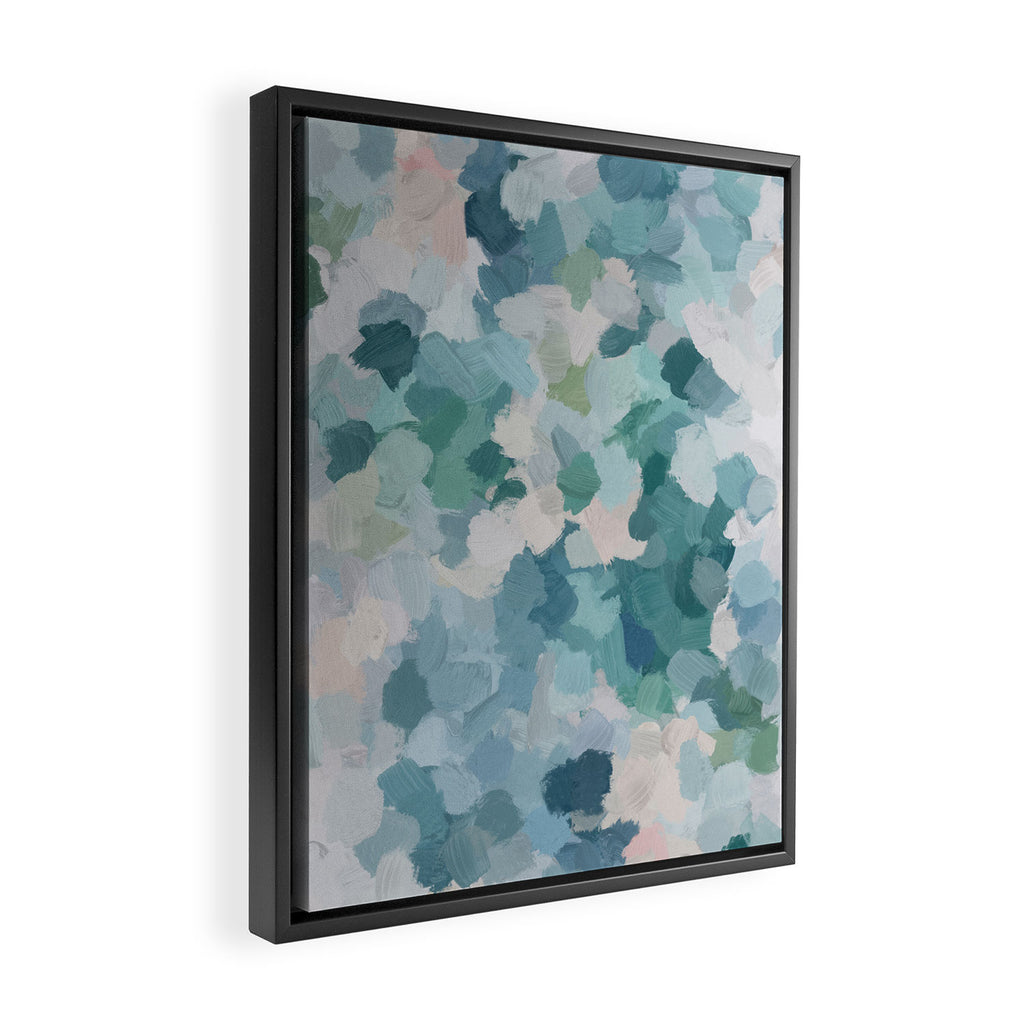 Flowers in the Wind II - Mint Green Sky Blue Teal Blush Pink Abstract Nature Nature Painting Art Framed Canvas Print Gallery Image 2
