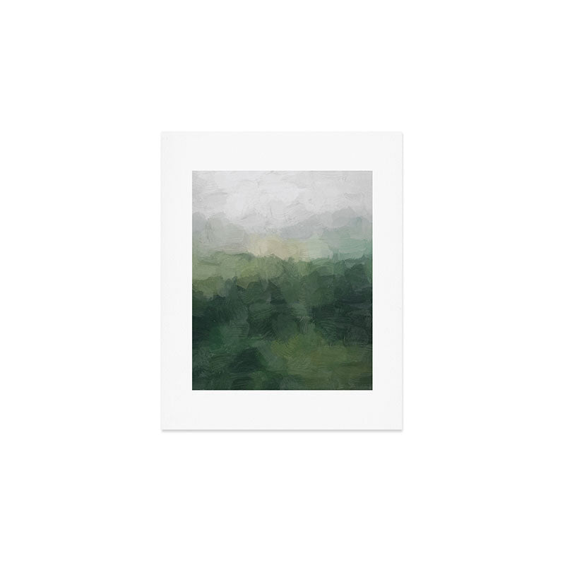 Foggy Hills - Gray Green Abstract Nature Scenic Painting Art Print Wall Decor  Art Print Gallery Image 1