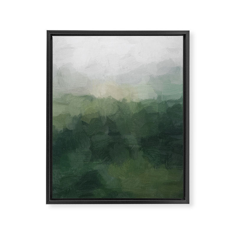 Foggy Hills - Gray Green Abstract Nature Scenic Painting Art Print Wall Decor  Framed Canvas Print Gallery Image 6
