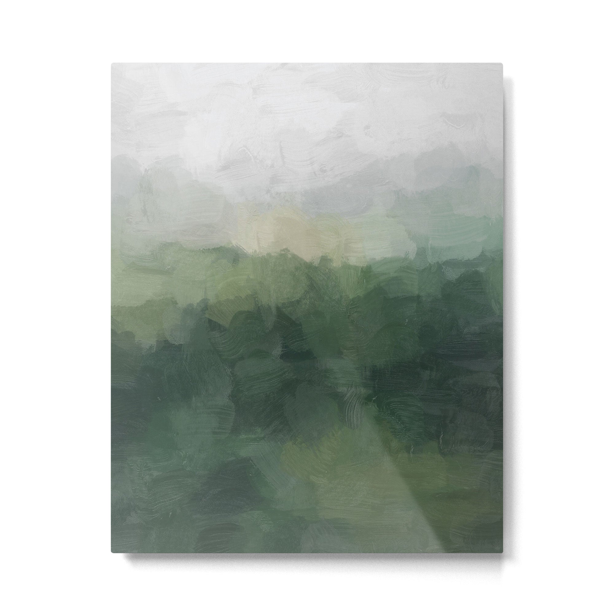 Foggy Hills - Gray Green Abstract Nature Scenic Painting Art Print Wall Decor  Metal Print Gallery Image 4