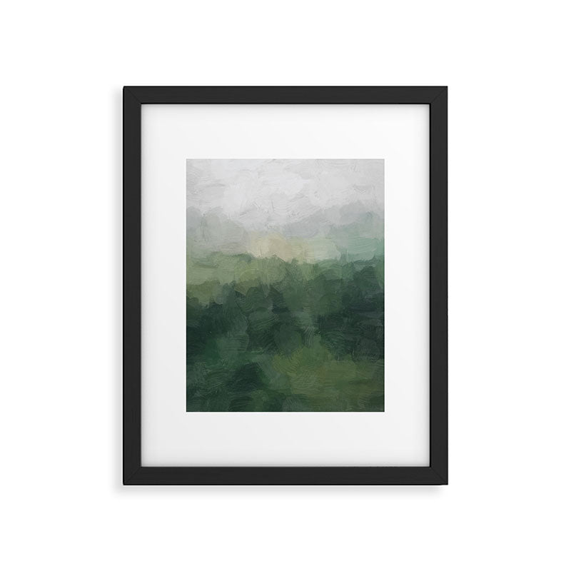 Foggy Hills - Gray Green Abstract Nature Scenic Painting Art Print Wall Decor  Framed Art Print