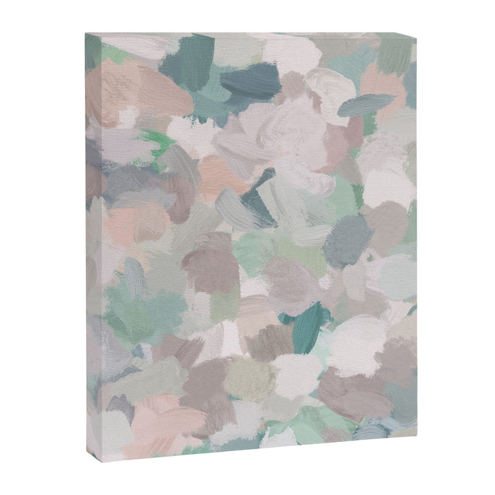 Fuzzy Flowers I - Mint Seafoam Green Dusty Rose Blush Pink Abstract Nature Spring Painting Print Canvas Print Gallery Image 1