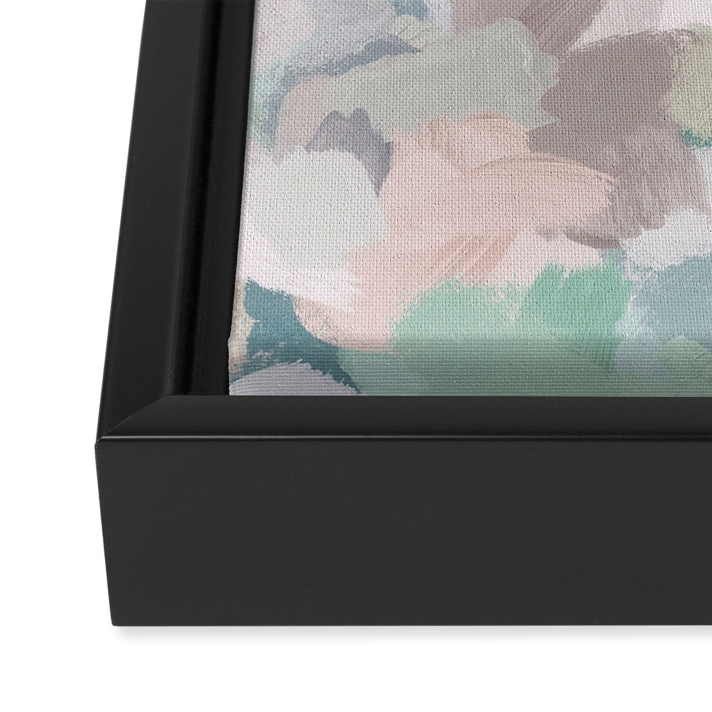 Fuzzy Flowers I - Mint Seafoam Green Dusty Rose Blush Pink Abstract Nature Spring Painting Print Framed Canvas Print Gallery Image 3