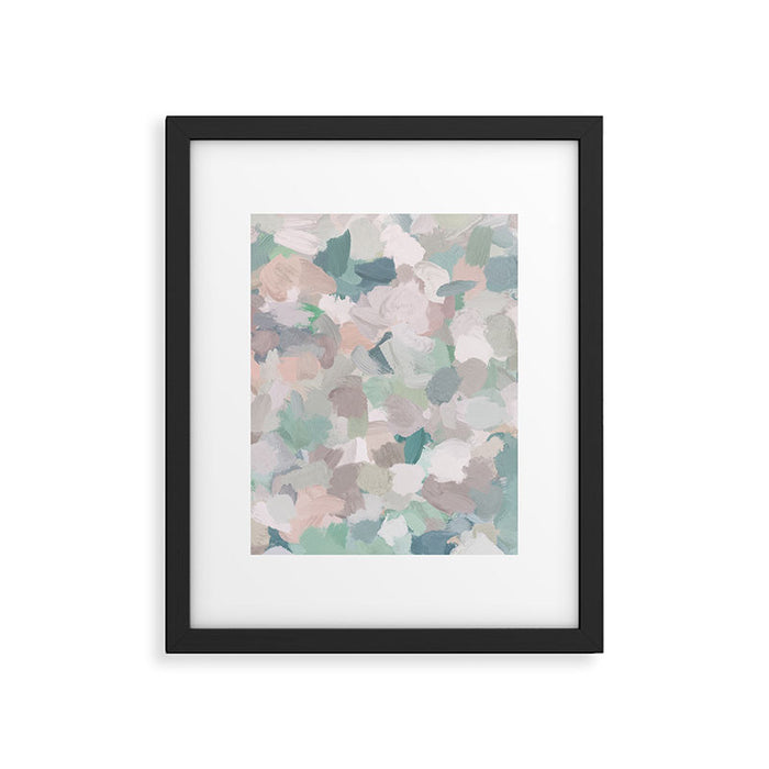 Fuzzy Flowers I - Mint Seafoam Green Dusty Rose Blush Pink Abstract Nature Spring Painting Print Framed Art Print Gallery Image 1