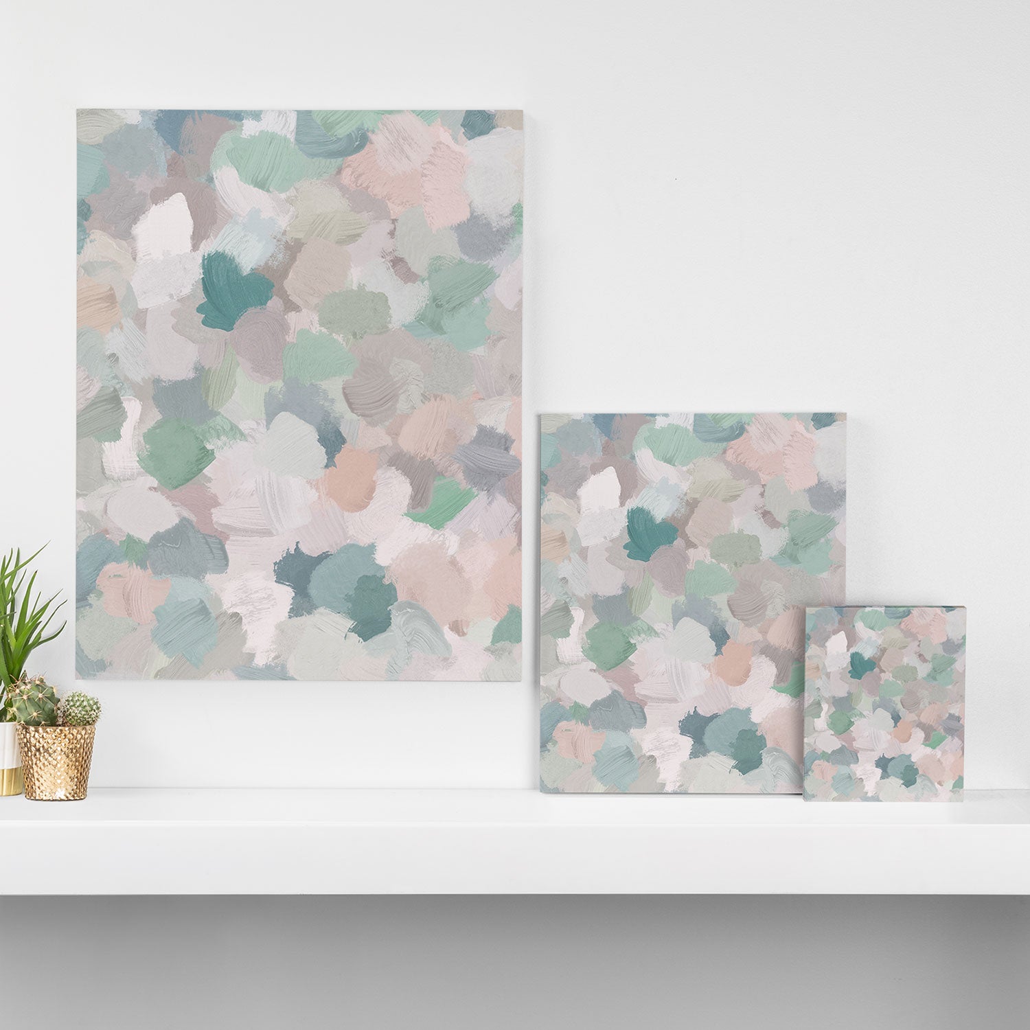 Fuzzy Flowers II - Mint Seafoam Green Dusty Rose Blush Pink Pastel Abstract Flower Painting Art Canvas Print Gallery Image 3