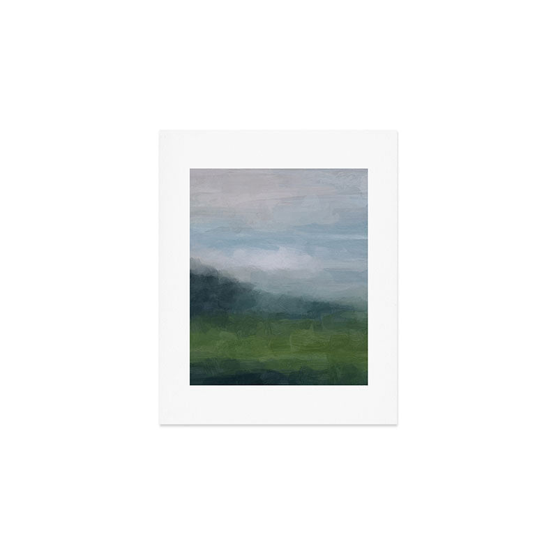 Valley Living - Gray Blue Navy Indigo Grass Green Abstract Painting Wall Art Prints, Nature Horizon Art Print Gallery Image 1