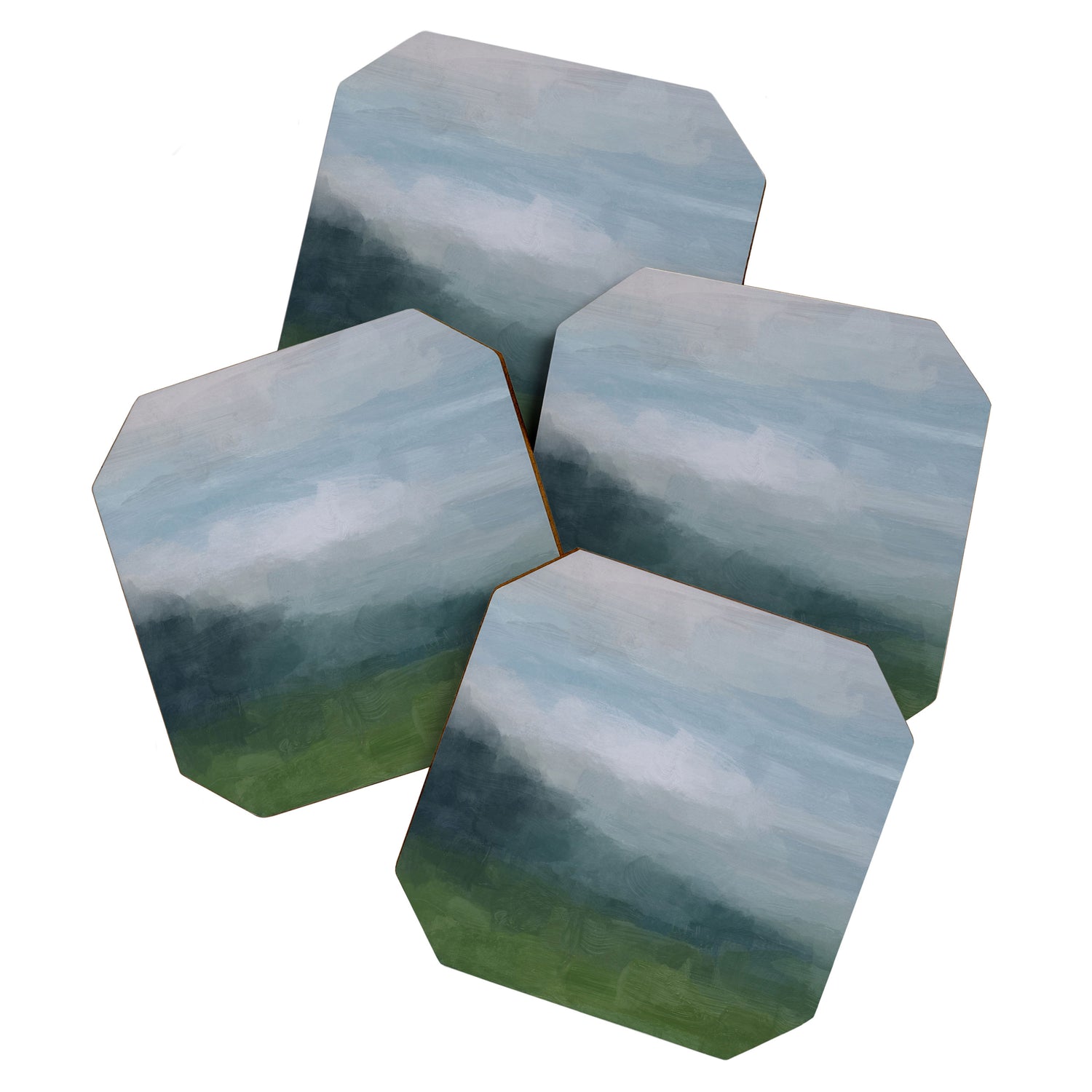 Valley Living - Gray Blue Navy Indigo Grass Green Abstract Painting Wall Art Prints, Nature Horizon Coaster Gallery Image 1