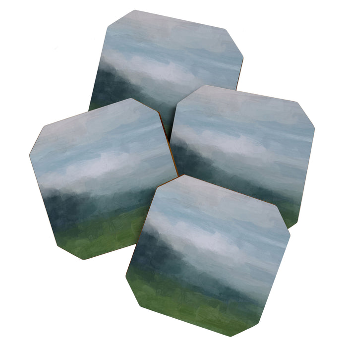 Valley Living - Gray Blue Navy Indigo Grass Green Abstract Painting Wall Art Prints, Nature Horizon Coaster Gallery Image 1
